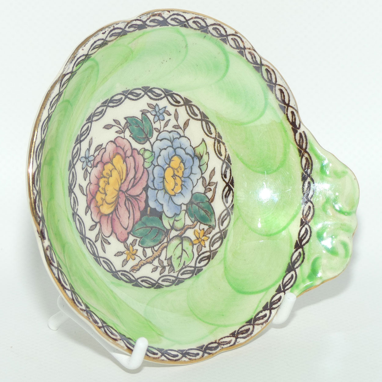 Maling Peony Rose with Green tab handle dish | Pattern 6561
