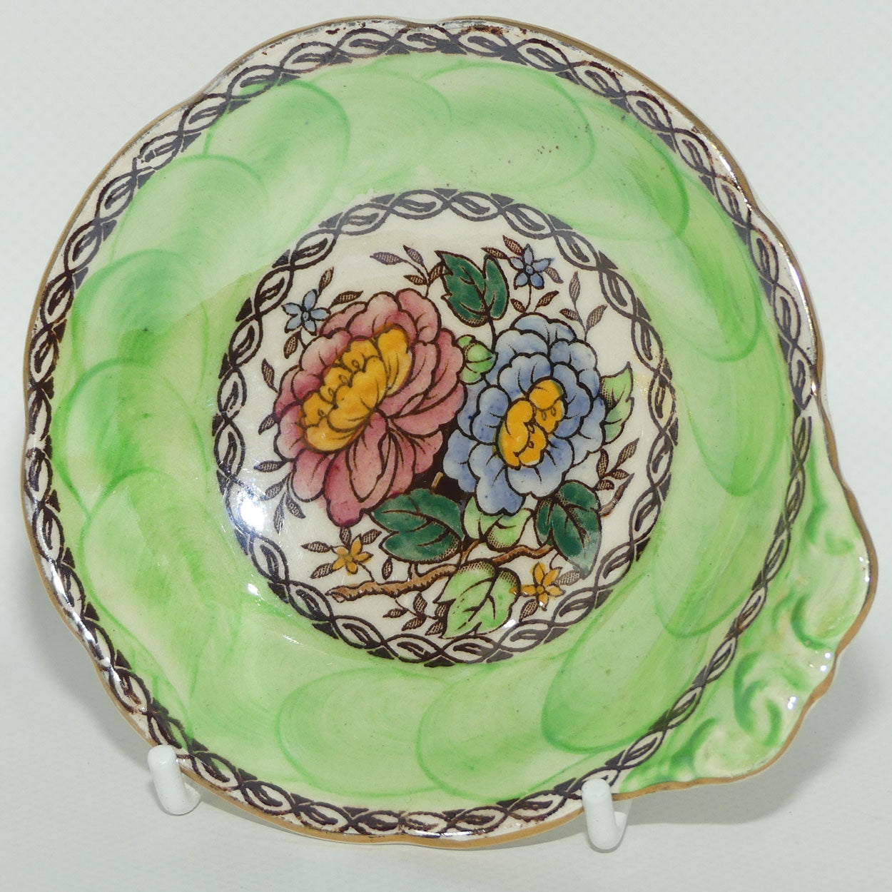 Maling Peony Rose with Green tab handle dish | Pattern 6561