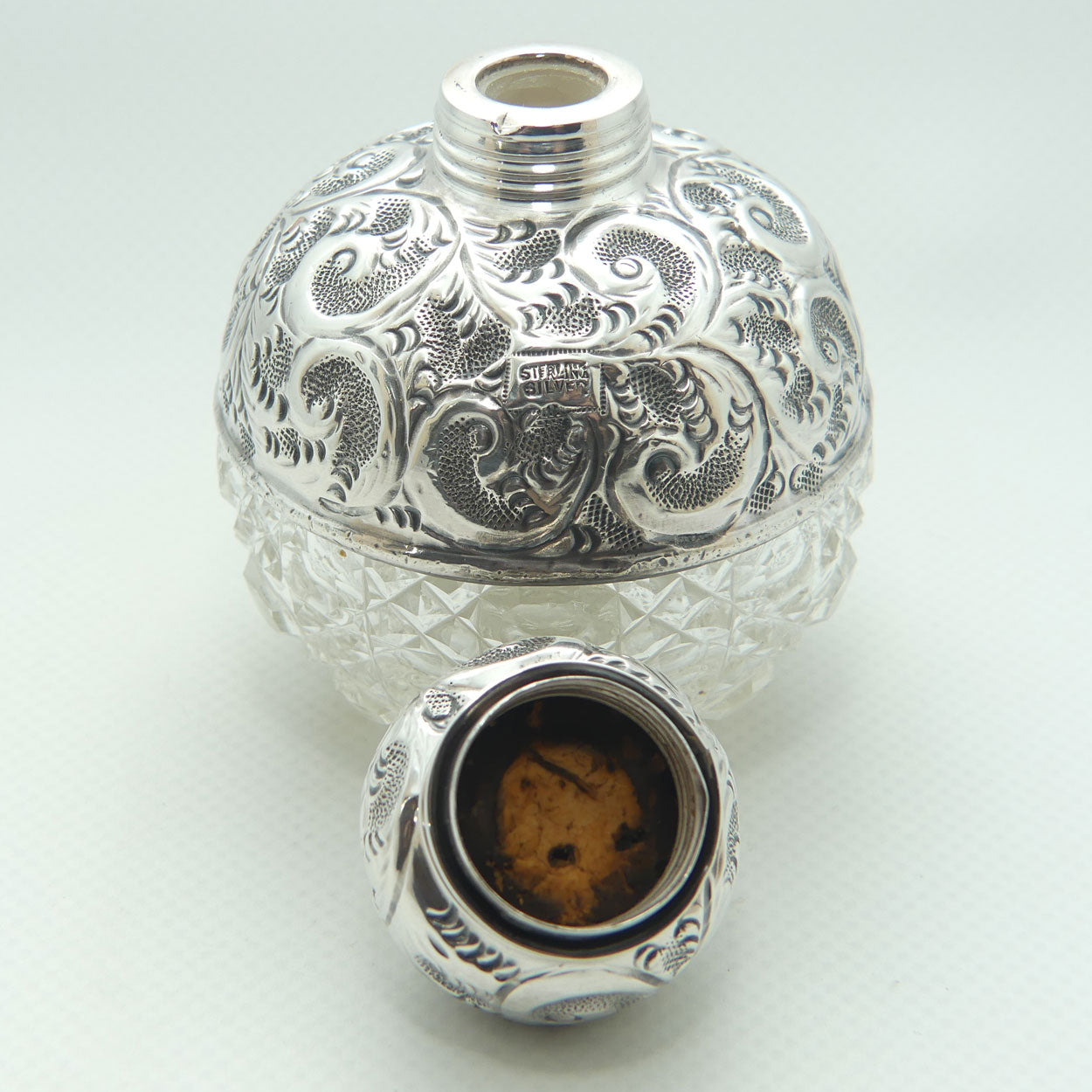 Sterling Silver and Cut Crystal perfume or cologne bottle | London 1911
