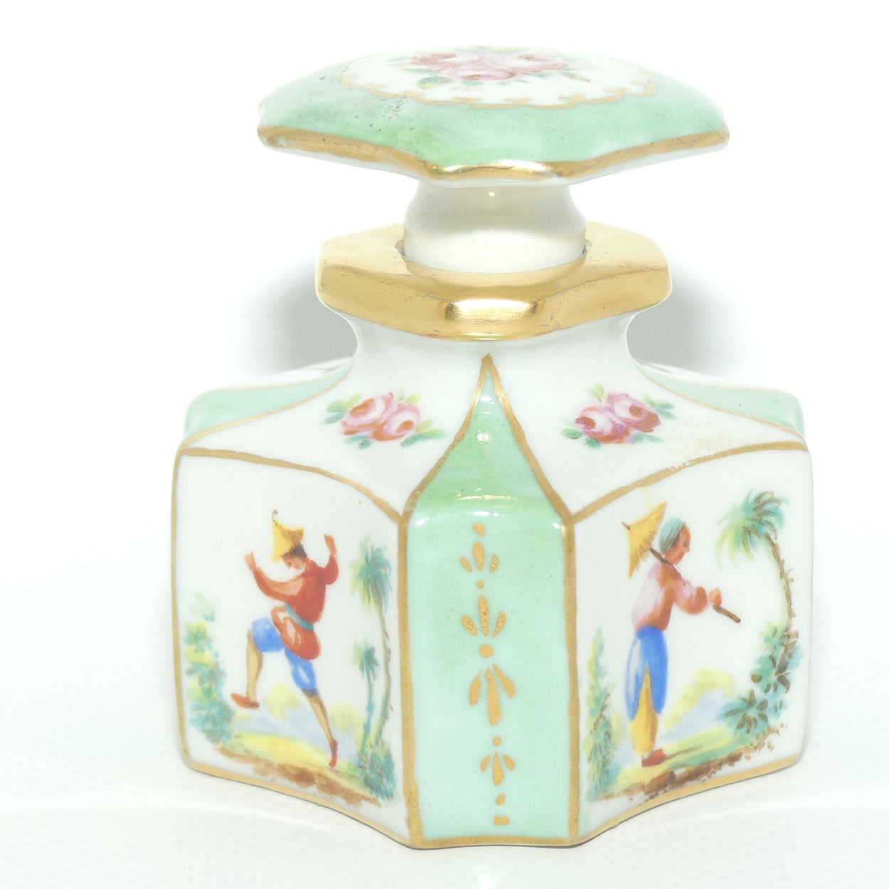 Antique 8 sided perfume bottle with oriental scenes | European style