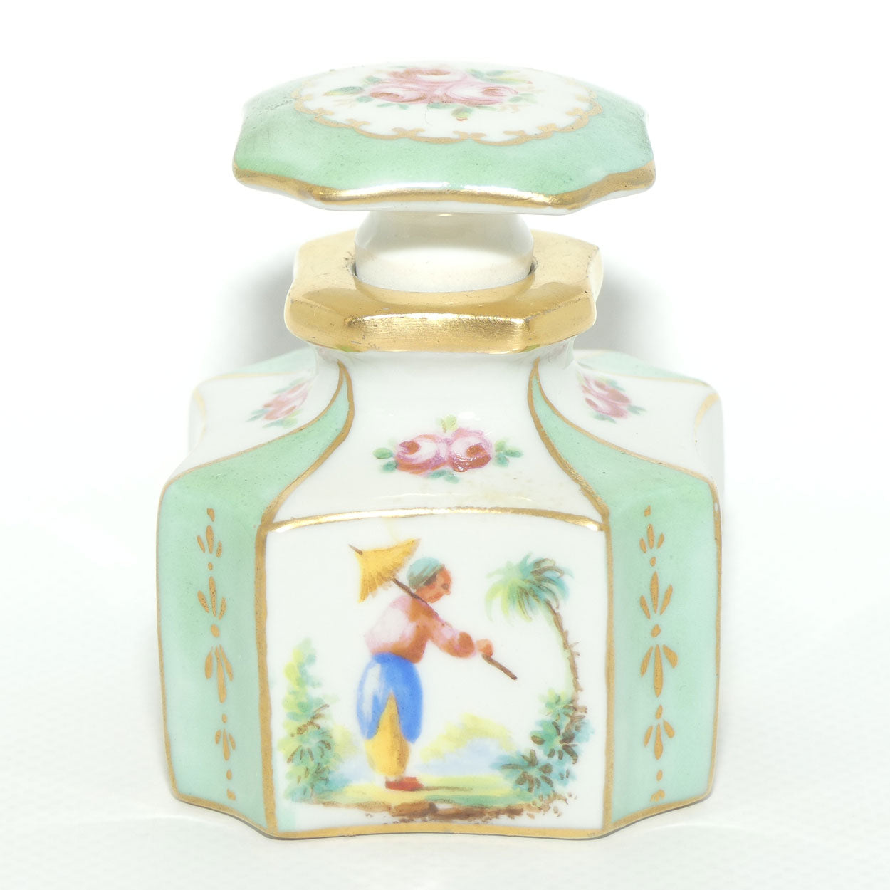 Antique 8 sided perfume bottle with oriental scenes | European style