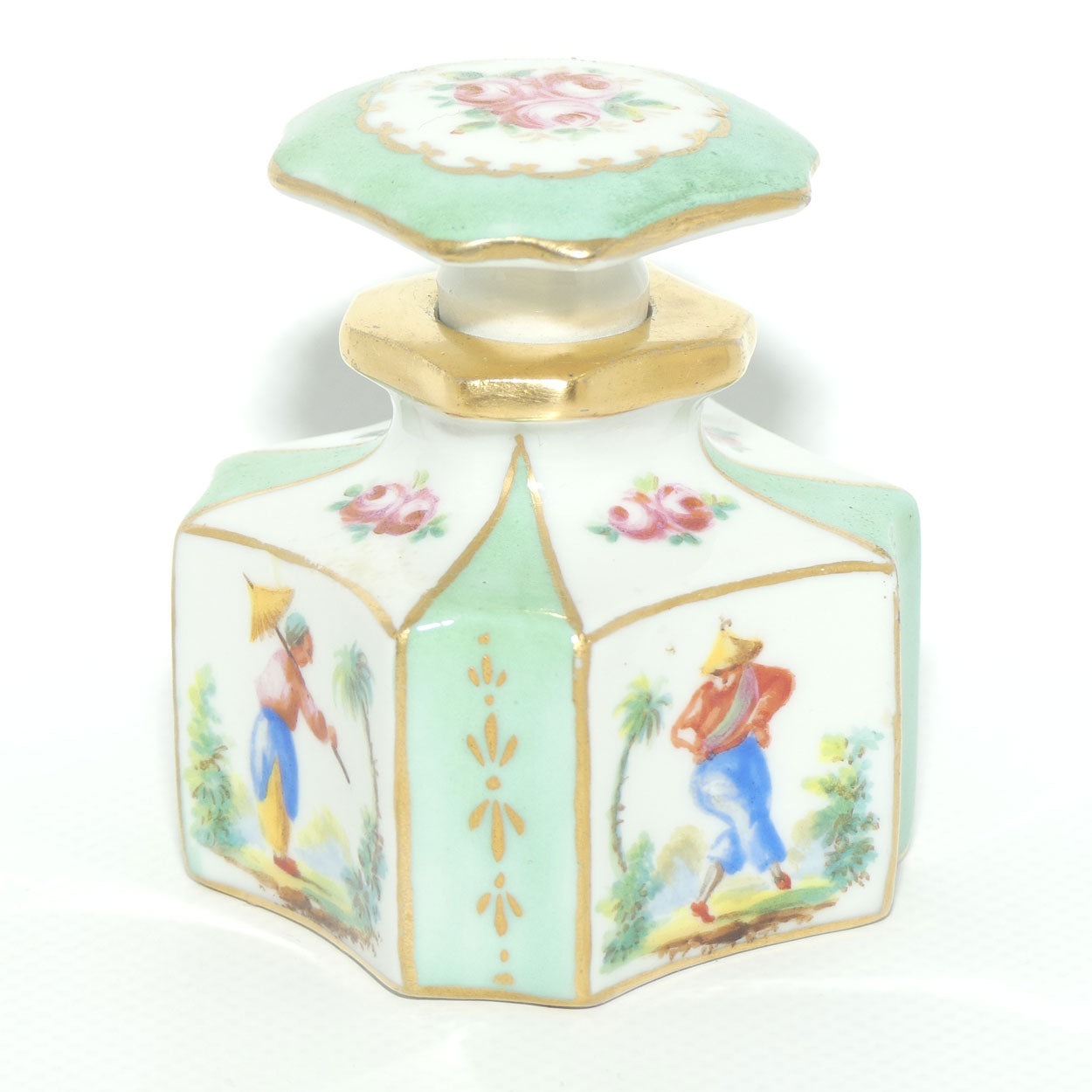 Antique 8 sided perfume bottle with oriental scenes | European style