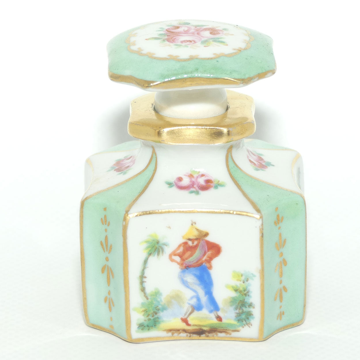 Antique 8 sided perfume bottle with oriental scenes | European style