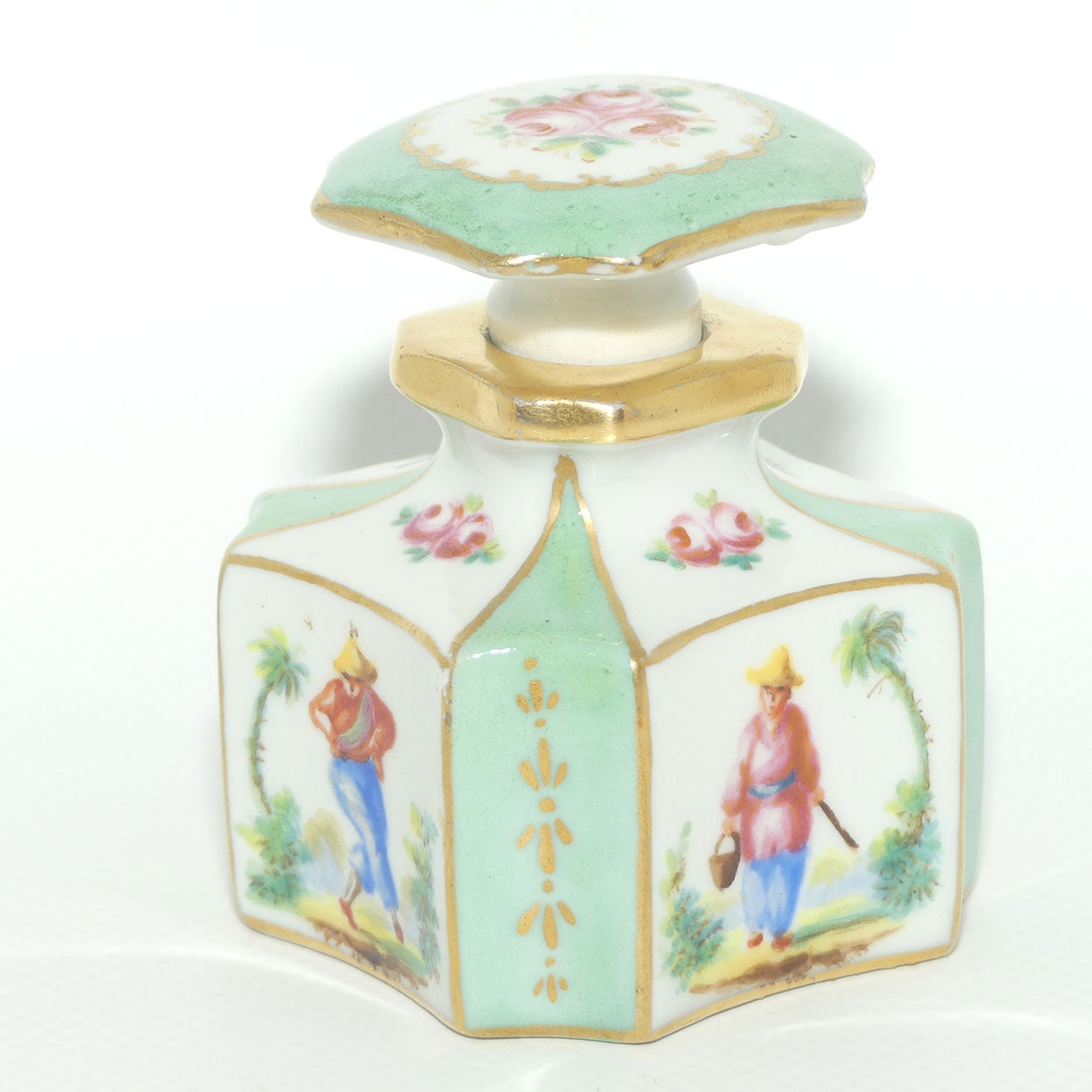 Antique 8 sided perfume bottle with oriental scenes | European style