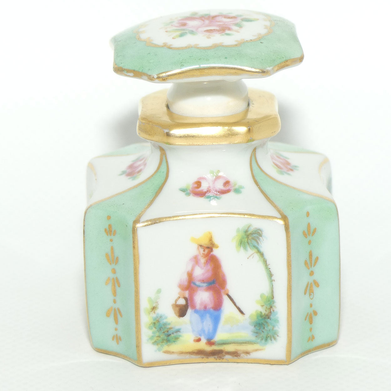 Antique 8 sided perfume bottle with oriental scenes | European style