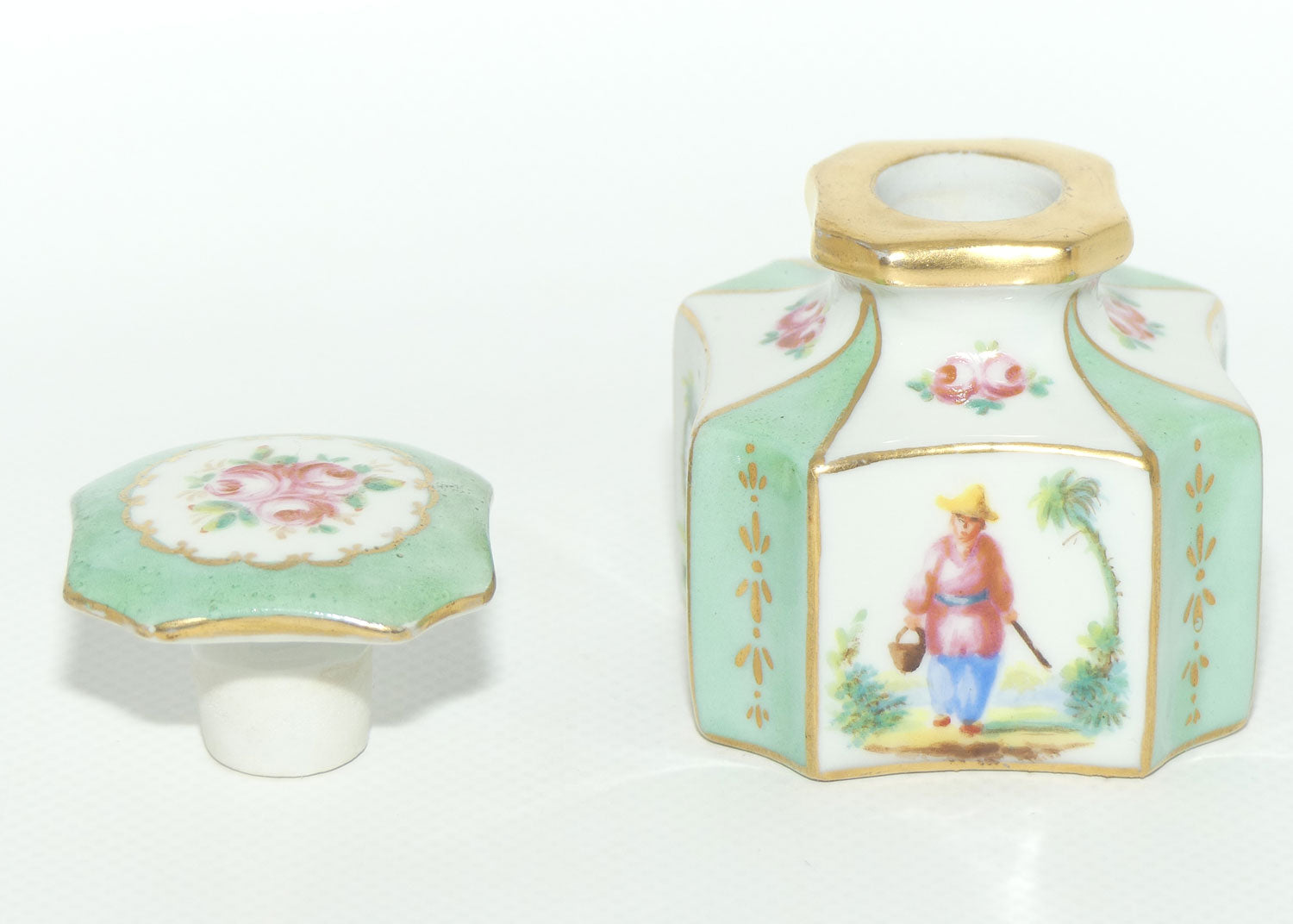 Antique 8 sided perfume bottle with oriental scenes | European style