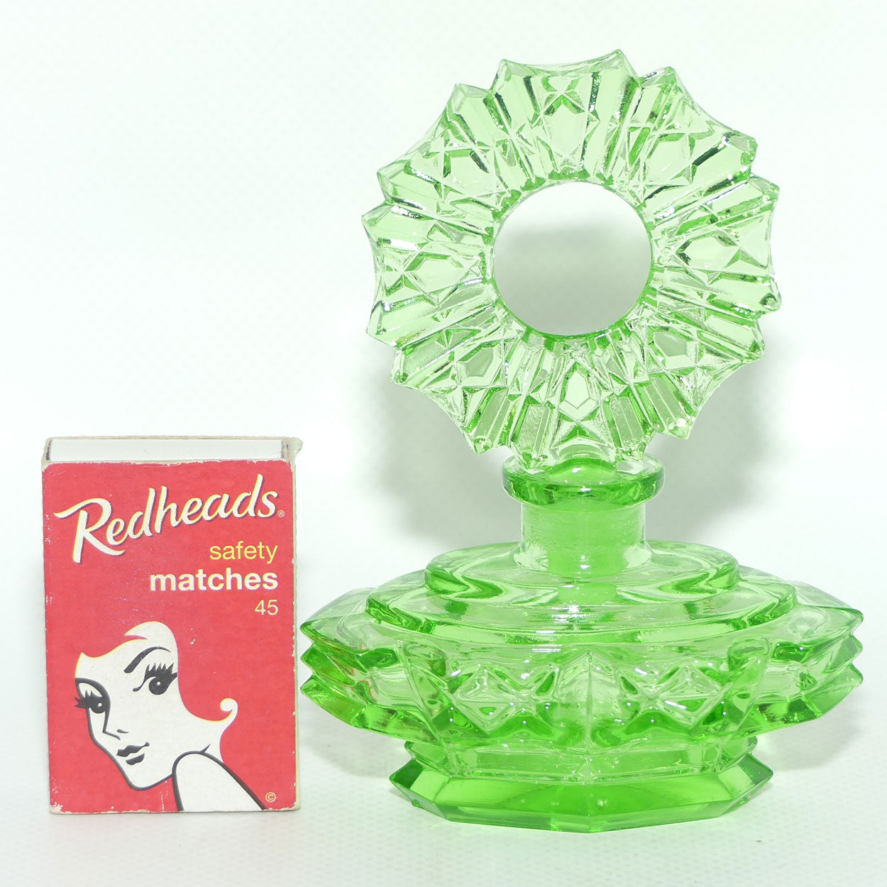Art Deco Green Glass perfume bottle | Czech