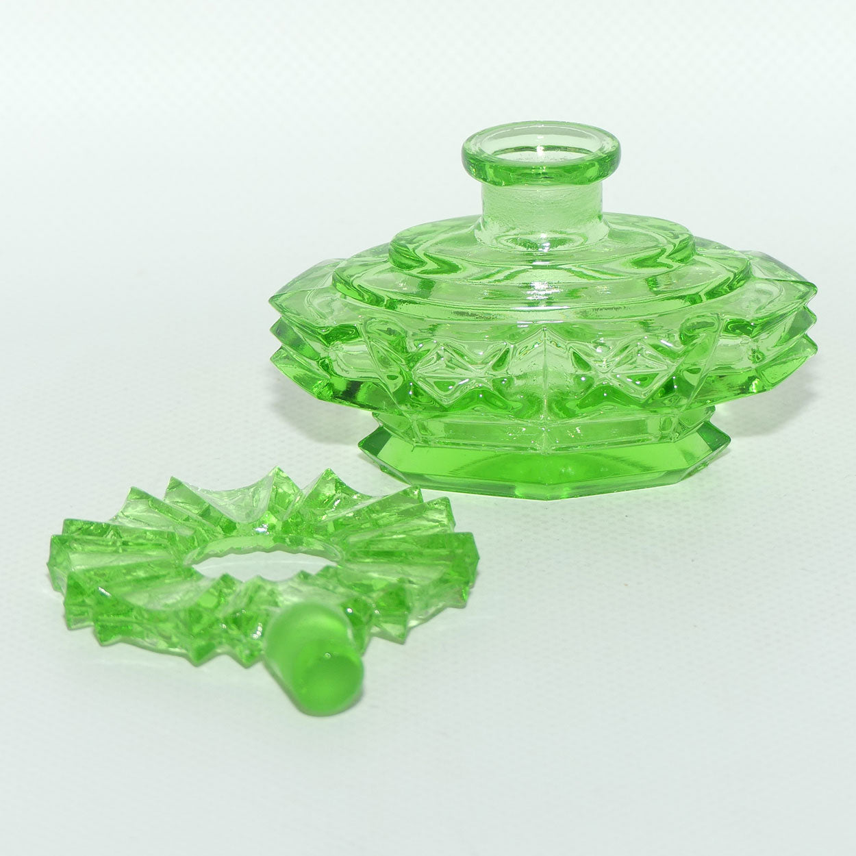 Art Deco Green Glass perfume bottle | Czech
