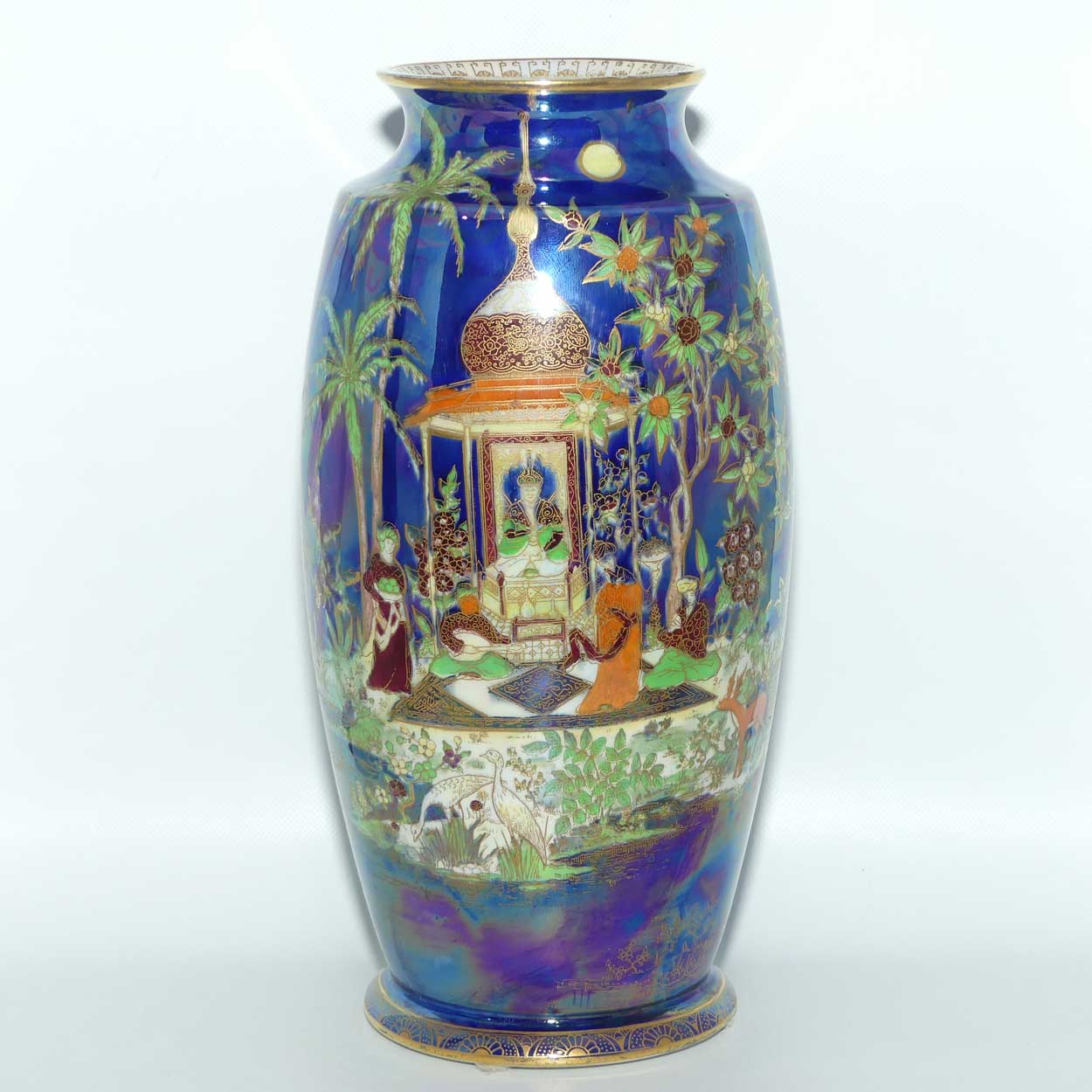 W & R Carlton Ware Persian pattern on Lustre Blue vase | Deer in Foreground | 26cm