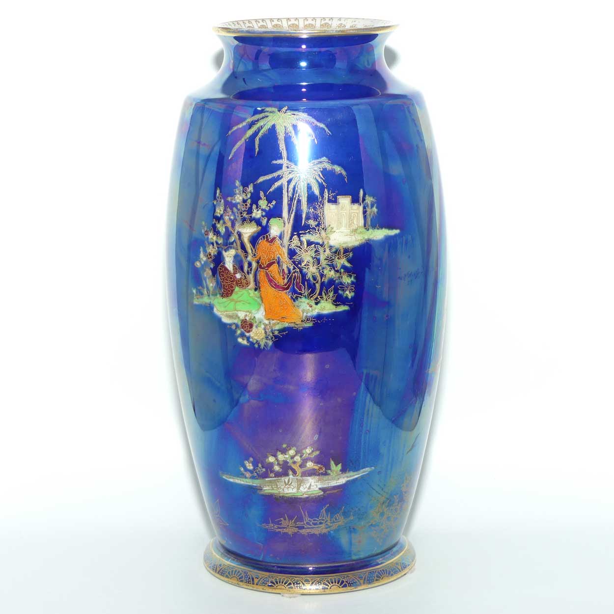 W & R Carlton Ware Persian pattern on Lustre Blue vase | Deer in Foreground | 26cm