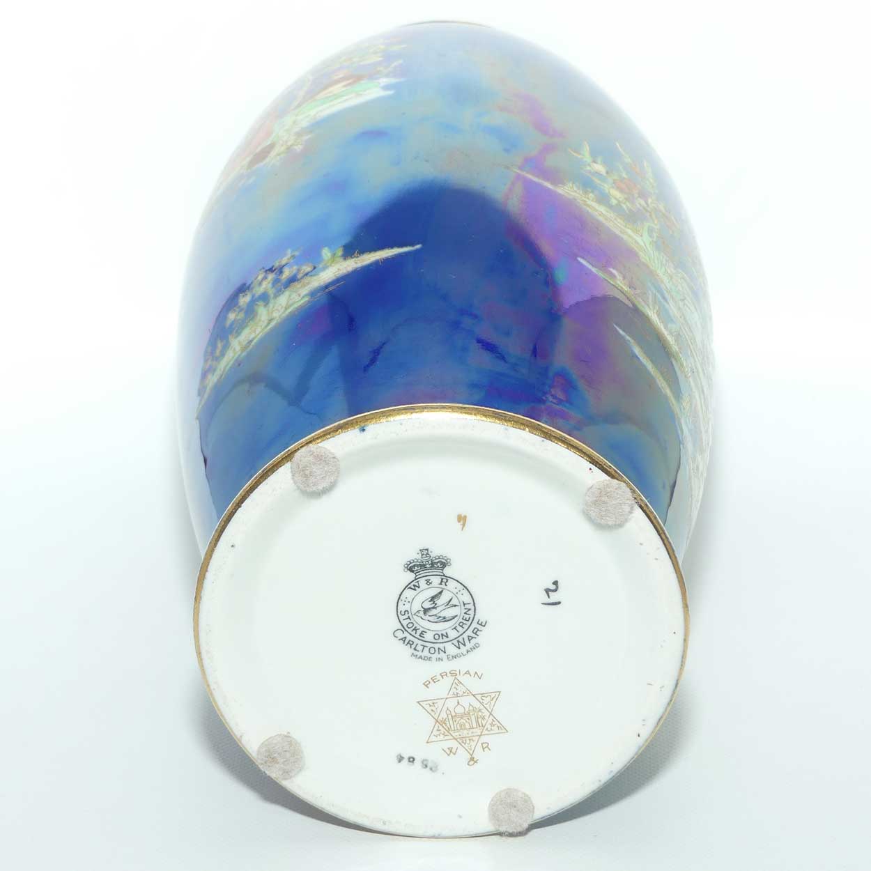 W & R Carlton Ware Persian pattern on Lustre Blue vase | #2 | 26cm