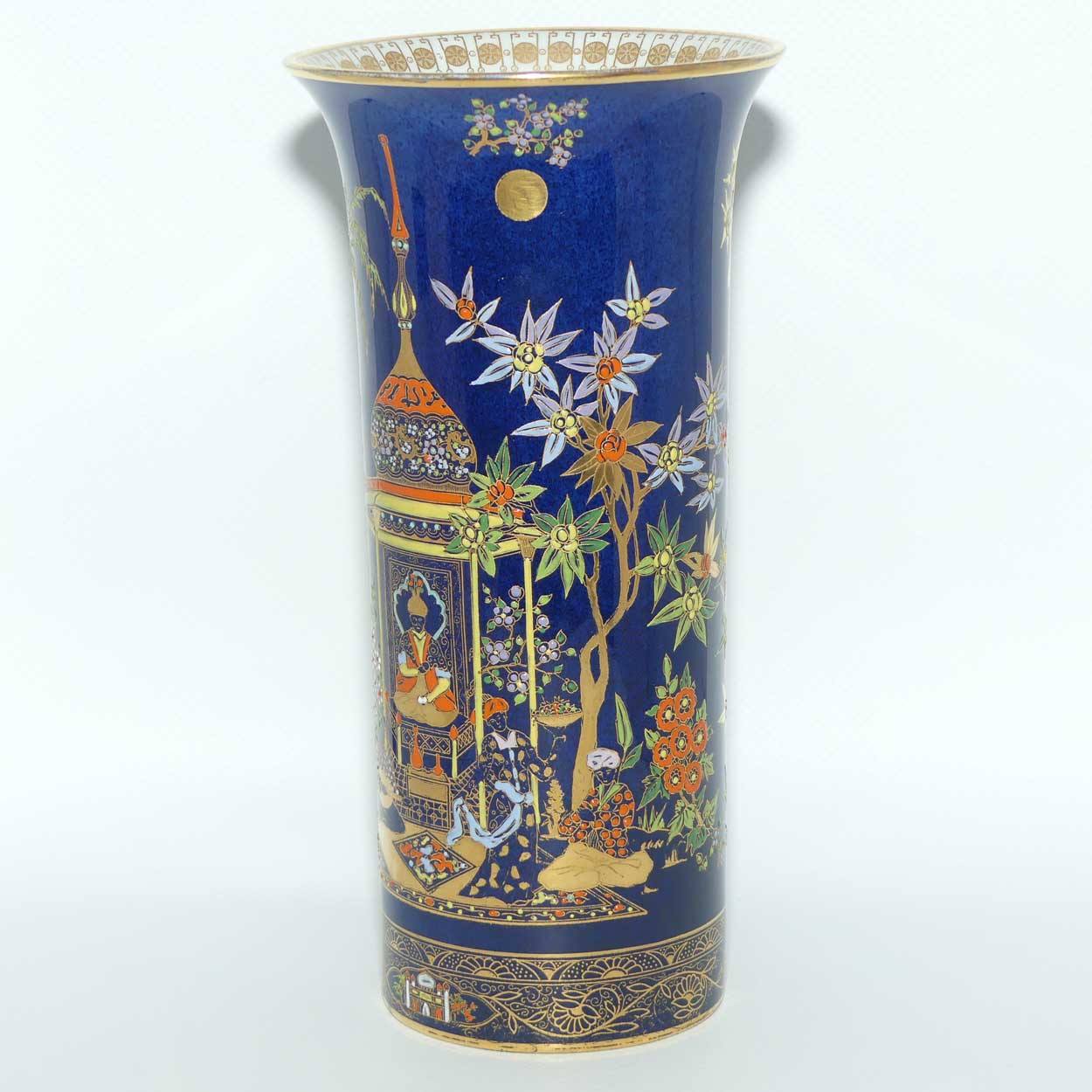 W & R Carlton Ware Persian pattern on Dark Blue trumpet vase | 21cm