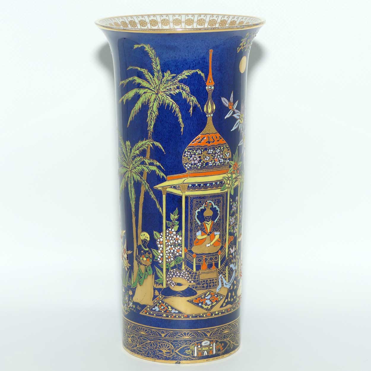 W & R Carlton Ware Persian pattern on Dark Blue trumpet vase | 21cm