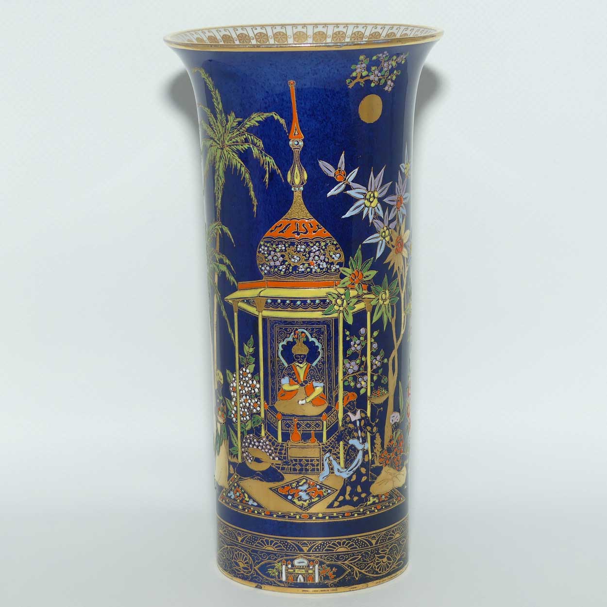 W & R Carlton Ware Persian pattern on Dark Blue trumpet vase | 21cm