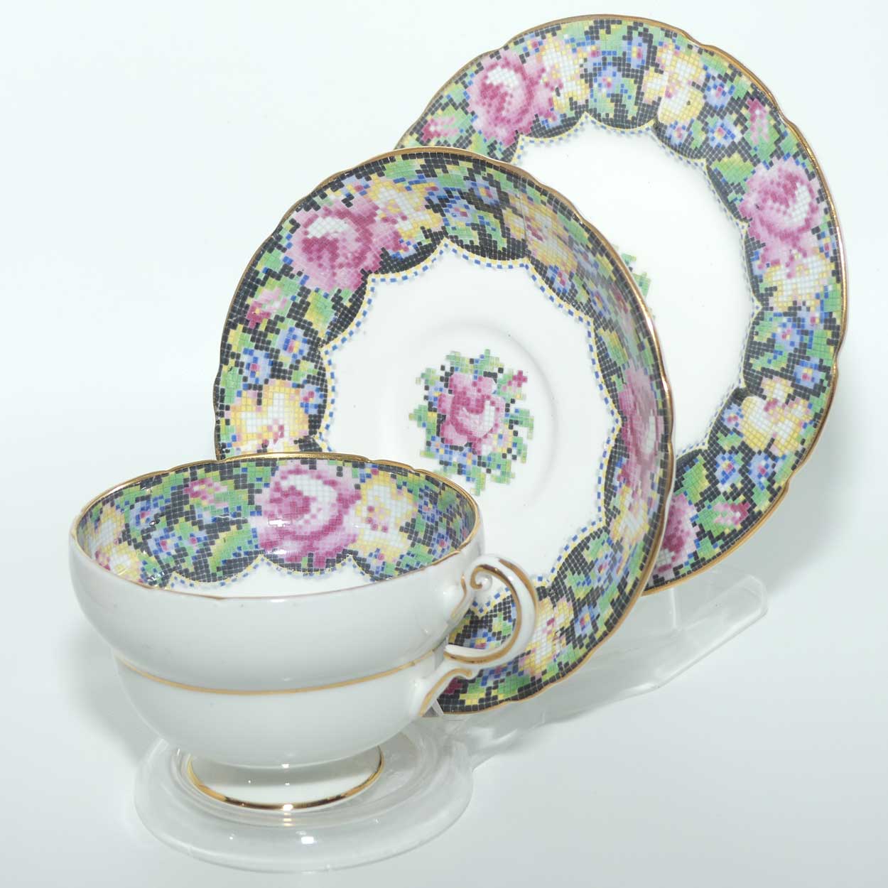Paragon Bone China Gingham Rose trio