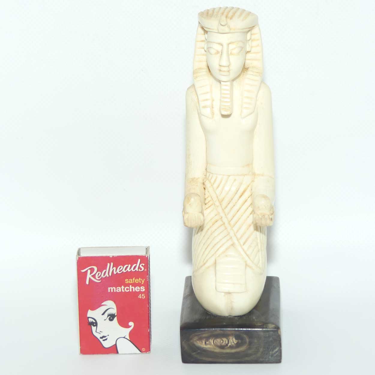 Carved Ivory figure of Egyptian Pharoah on Horn base | Ramses