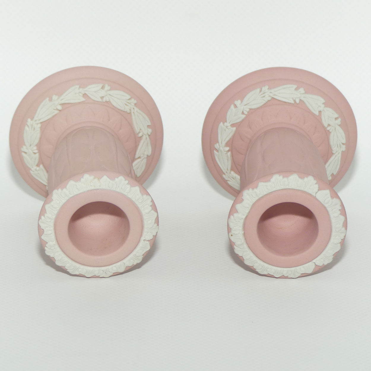 Wedgwood Jasper pair of candlesticks | White on Pink