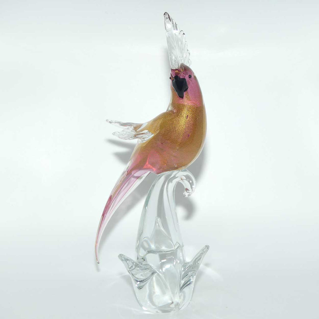 Murano Glass Pink Cockatoo | Pink Aventurine | signed Formia Murano