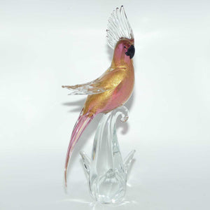 Murano Glass Pink Cockatoo | Pink Aventurine | signed Formia Murano