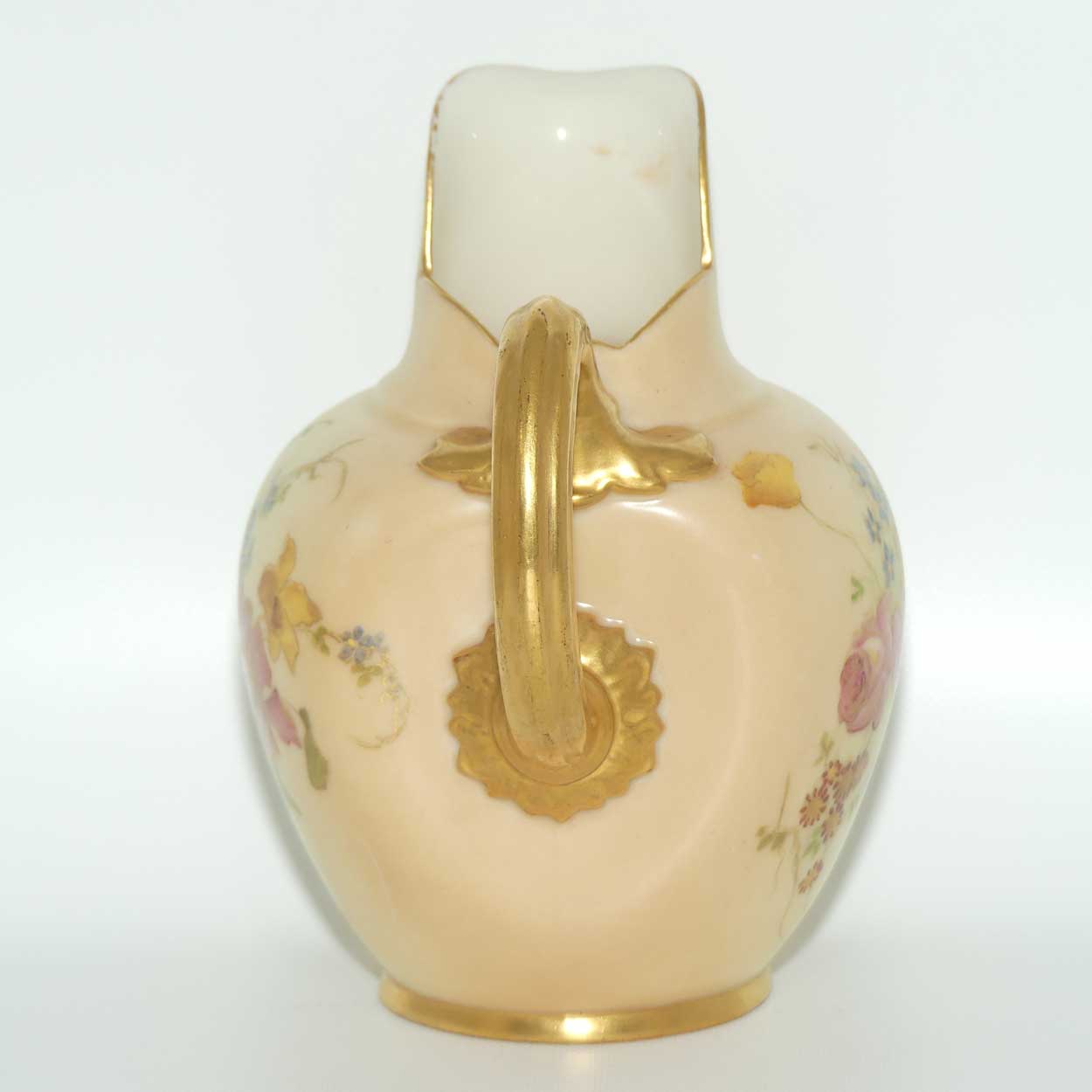 Royal Worcester Blush Ivory hand painted pink floral smaller flatback jug