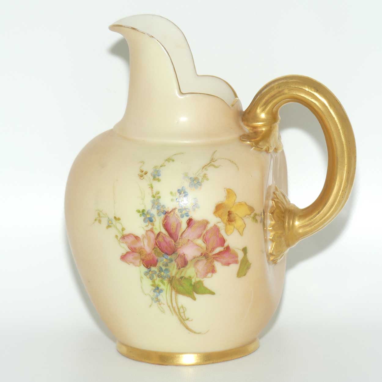 Royal Worcester Blush Ivory hand painted pink floral smaller flatback jug
