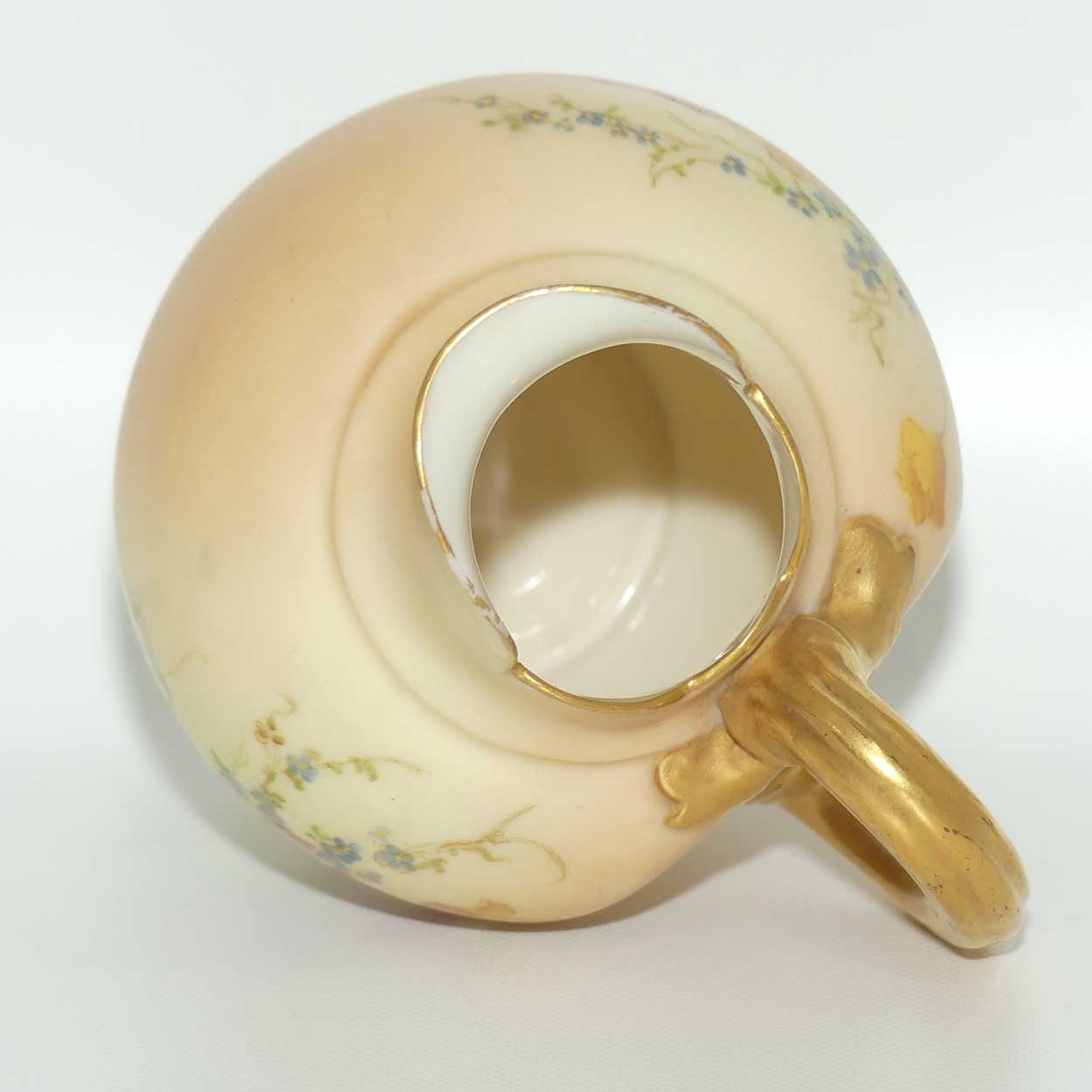 Royal Worcester Blush Ivory hand painted pink floral smaller flatback jug