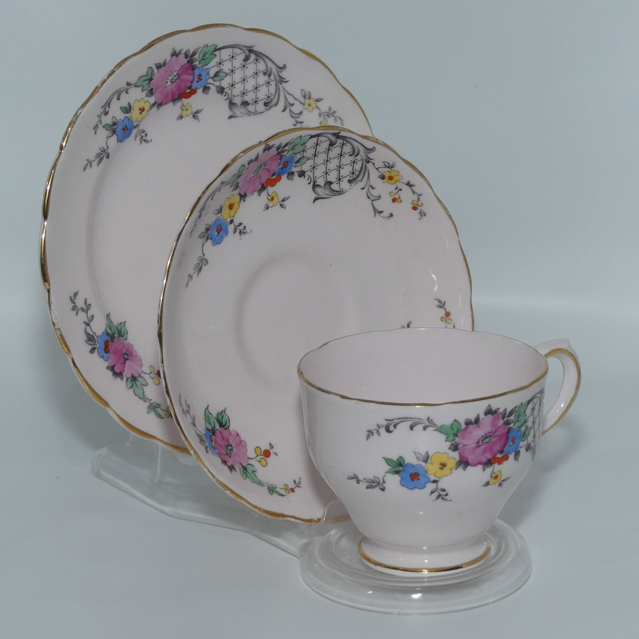 Tuscan Fine English Bone China Pink Floral and Lace trio