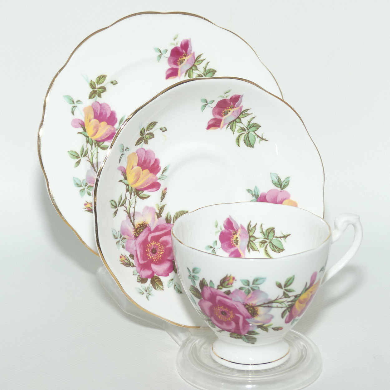 Roslyn Bone China trio | Pink and Yellow Flower