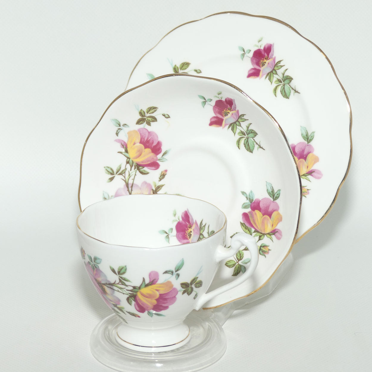 Roslyn Bone China trio | Pink and Yellow Flower