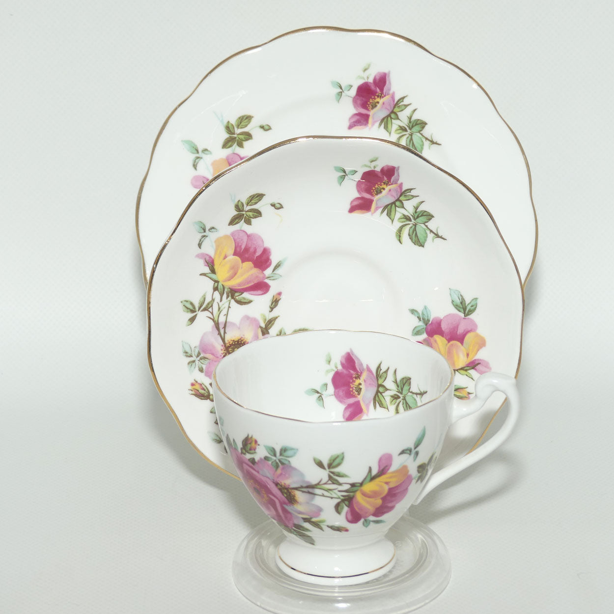 Roslyn Bone China trio | Pink and Yellow Flower