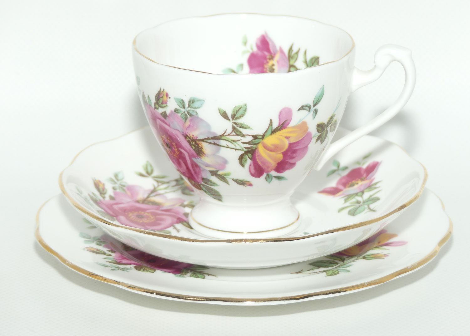 Roslyn Bone China trio | Pink and Yellow Flower