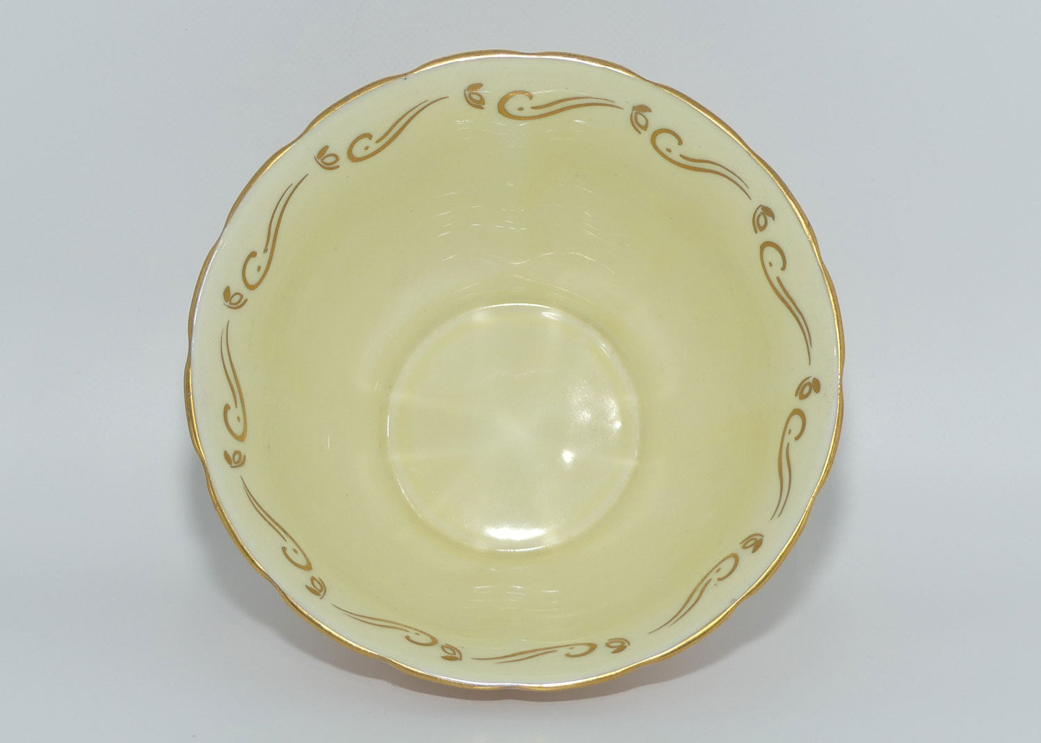 Tuscan Fine English Bone China Pink and Gilt Swirl milk and sugar | Fancy handle | Yellow Interior