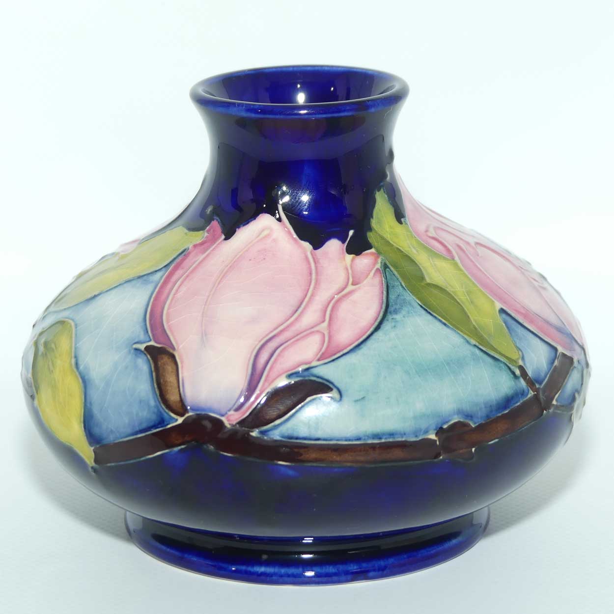 Moorcroft Pink Magnolia on Blue Ground vase | Shape 32/5 | boxed