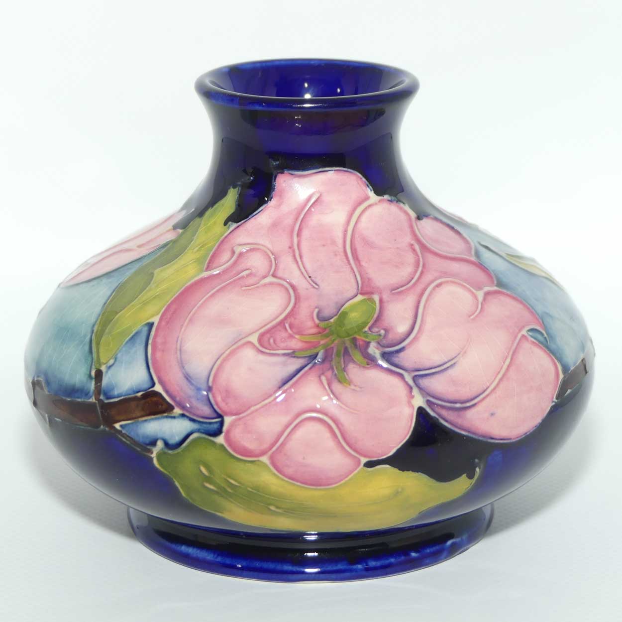 Moorcroft Pink Magnolia on Blue Ground vase | Shape 32/5 | boxed