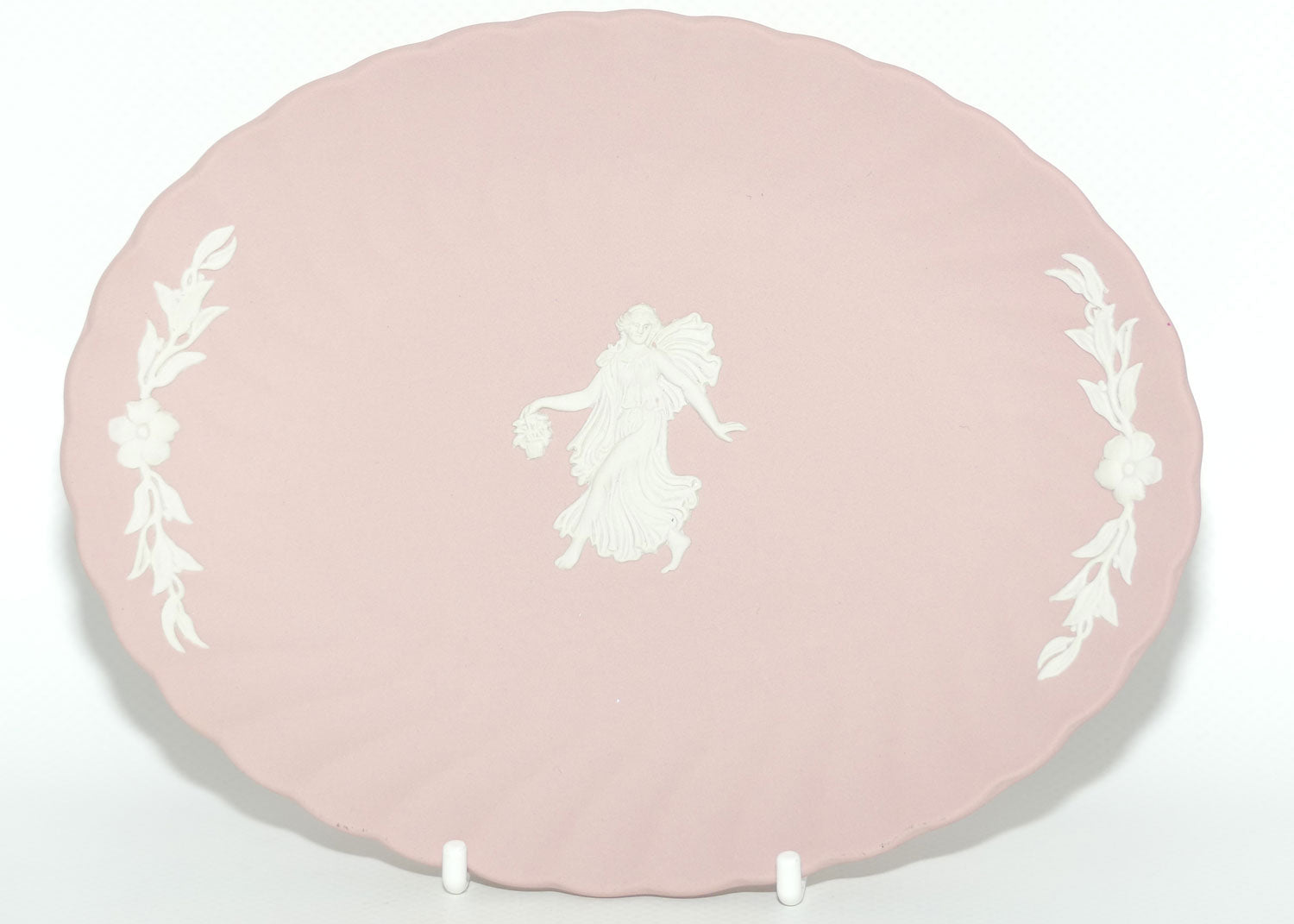 Wedgwood Jasper oval tray | White on Pink depicting Maiden carrying basket