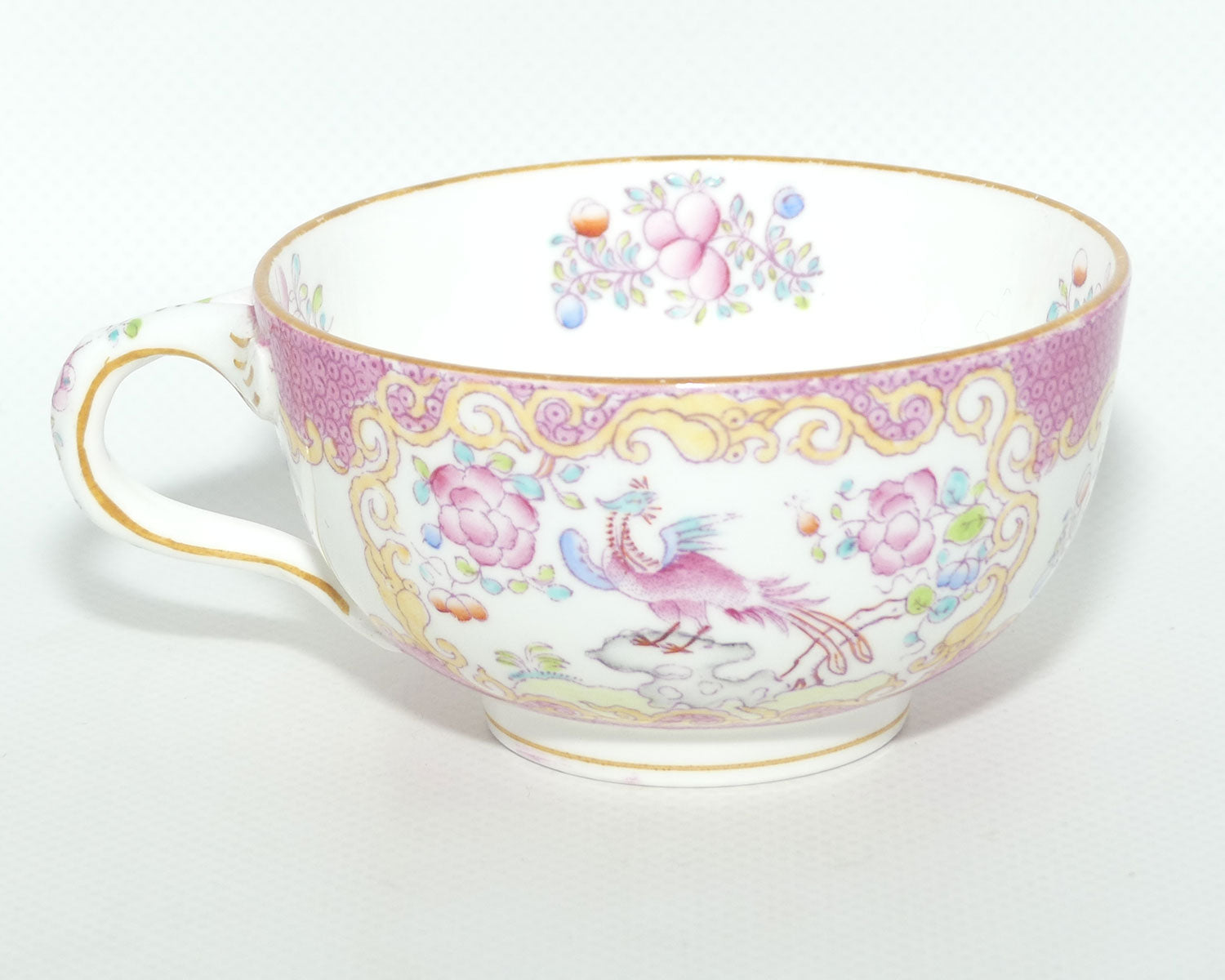Mintons Pink Asiatic Pheasant tea duo | Fancy handle | c.1915