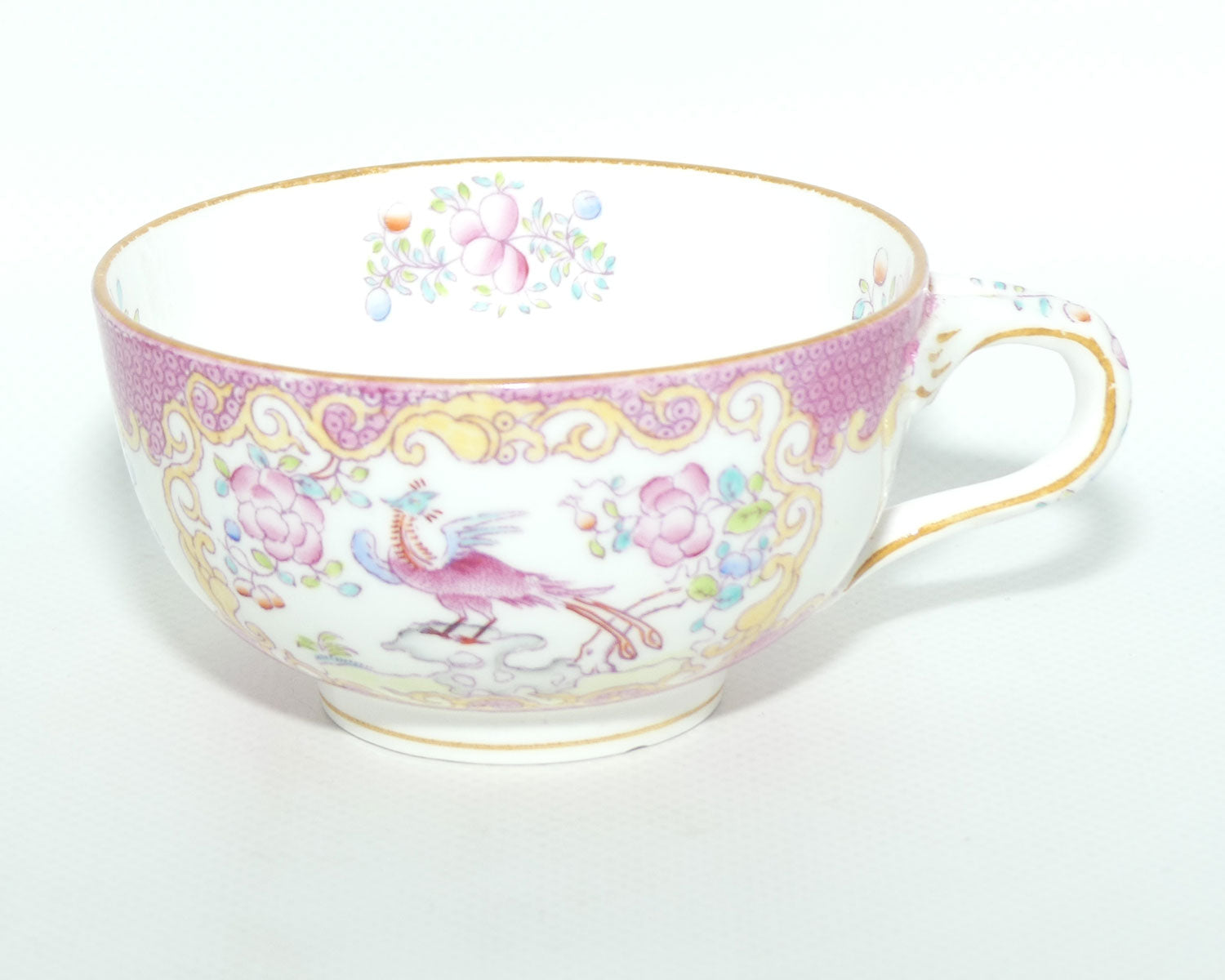 Mintons Pink Asiatic Pheasant tea duo | Fancy handle | c.1915