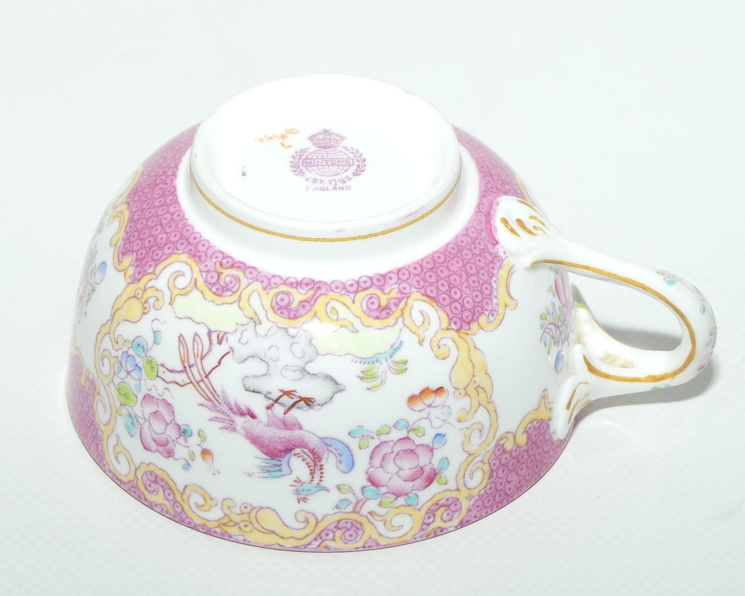 Mintons Pink Asiatic Pheasant tea duo | Fancy handle | c.1915