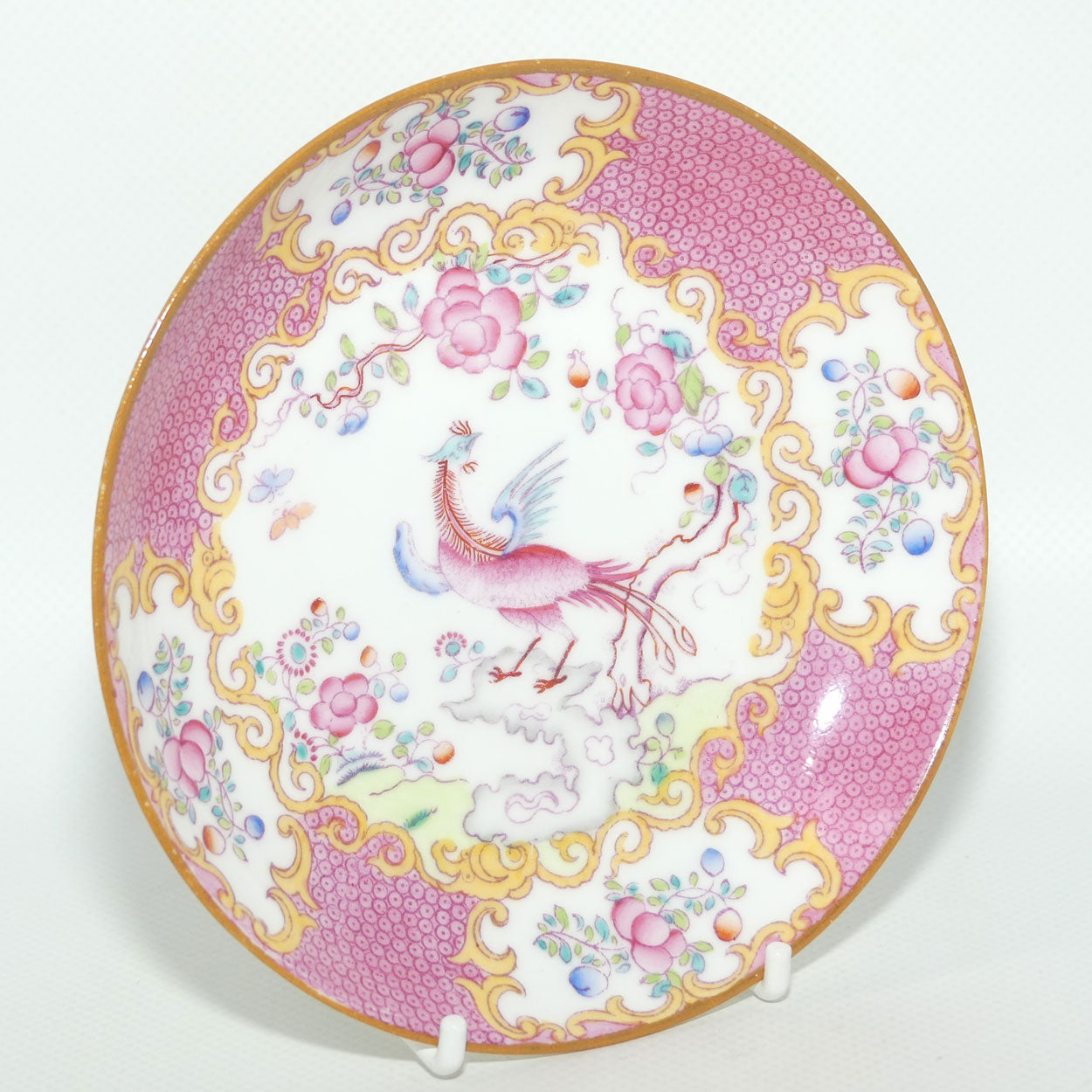 Mintons Pink Asiatic Pheasant tea duo | Fancy handle | c.1915