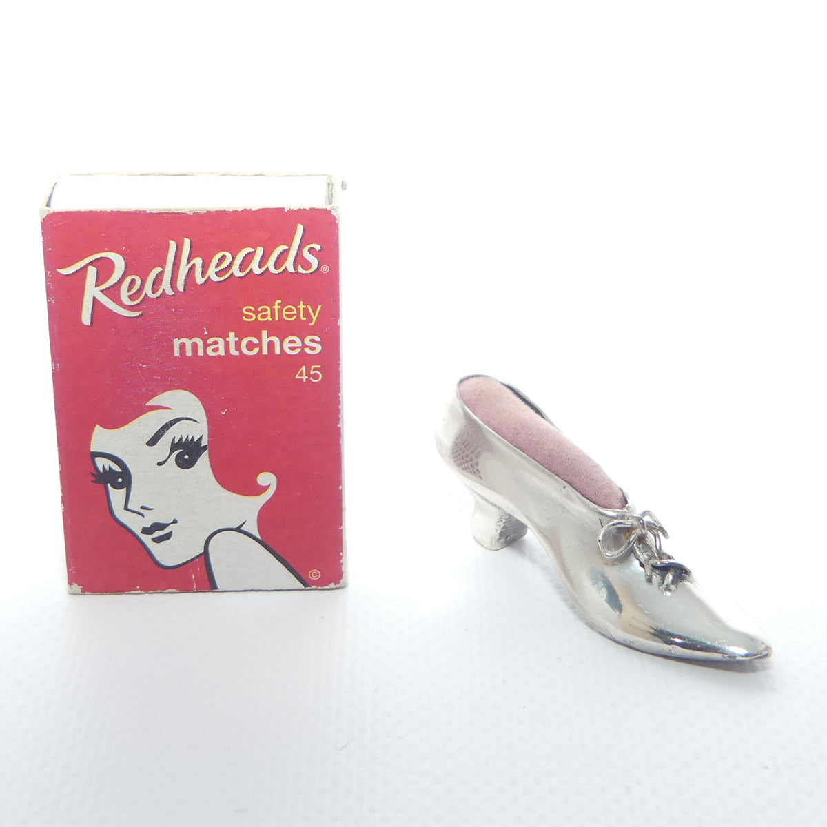 Fine quality Edwardian era Silver Plate slipper pin cushion | Pink Cushion