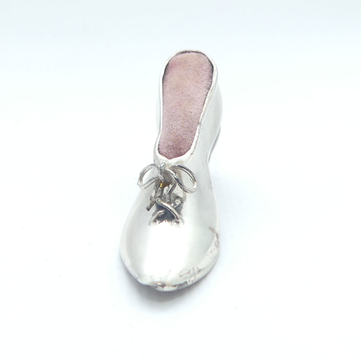 Fine quality Edwardian era Silver Plate slipper pin cushion | Pink Cushion