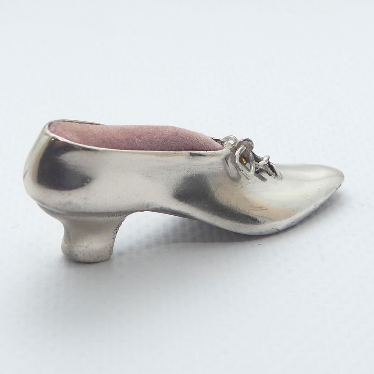 Fine quality Edwardian era Silver Plate slipper pin cushion | Pink Cushion