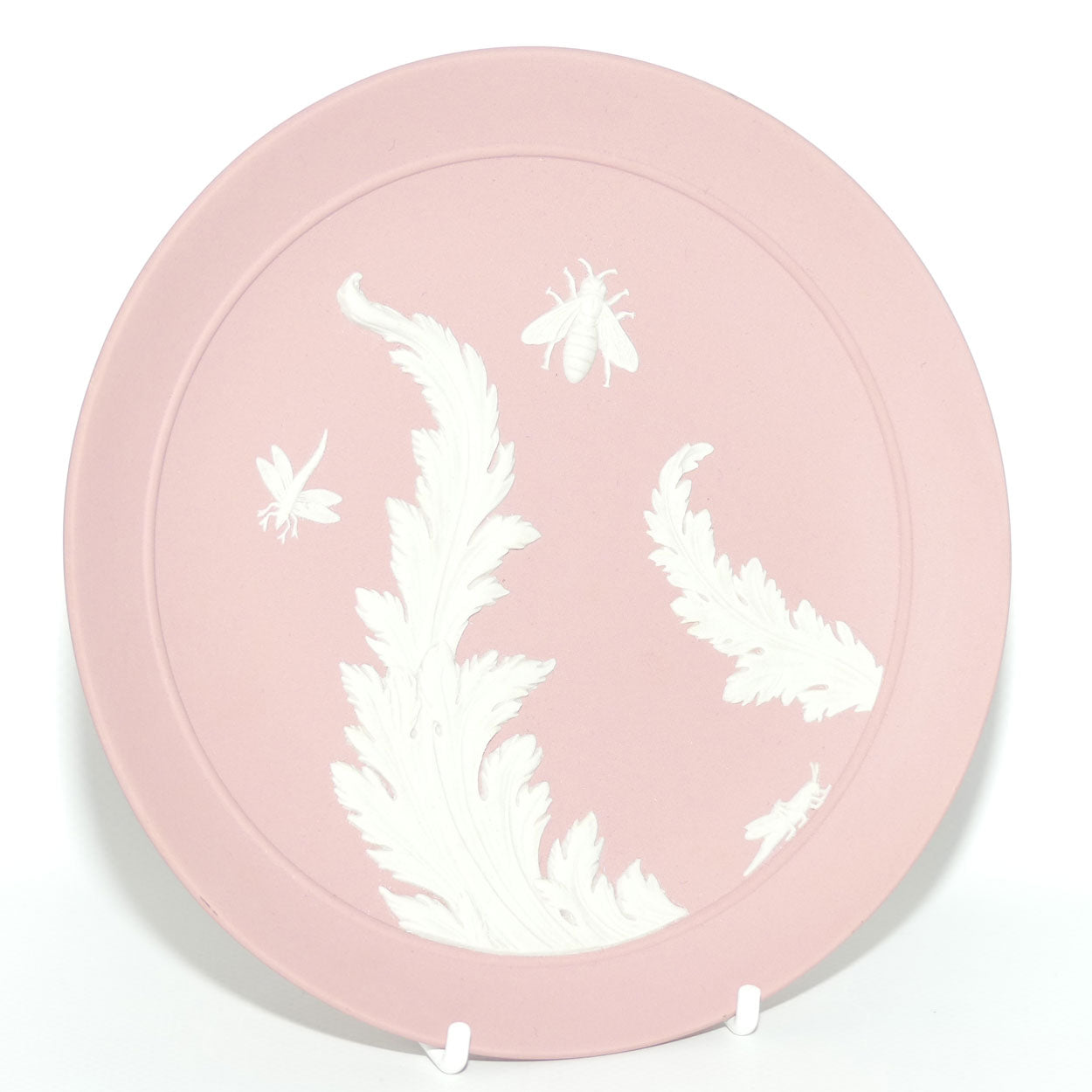 Wedgwood Jasper | White on Pink | Insects and Foliage plate | 16.5cm