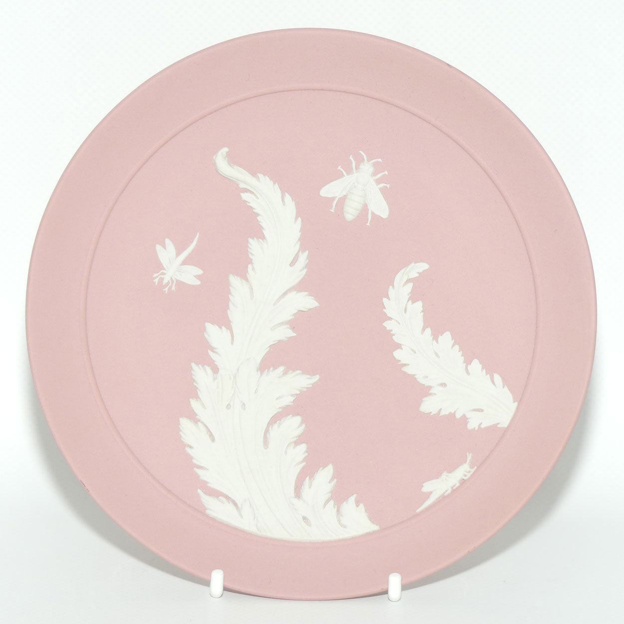 Wedgwood Jasper | White on Pink | Insects and Foliage plate | 16.5cm