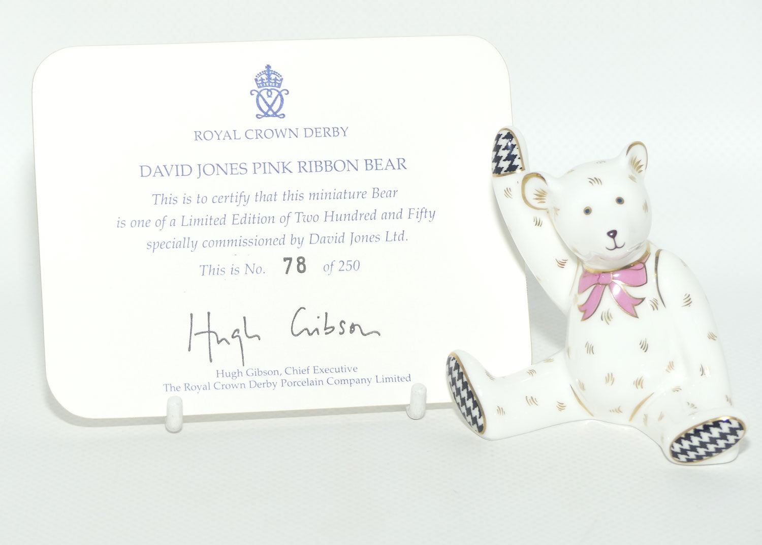Royal Crown Derby paperweight | David Jones Pink Ribbon Bear | Ltd Ed | boxed