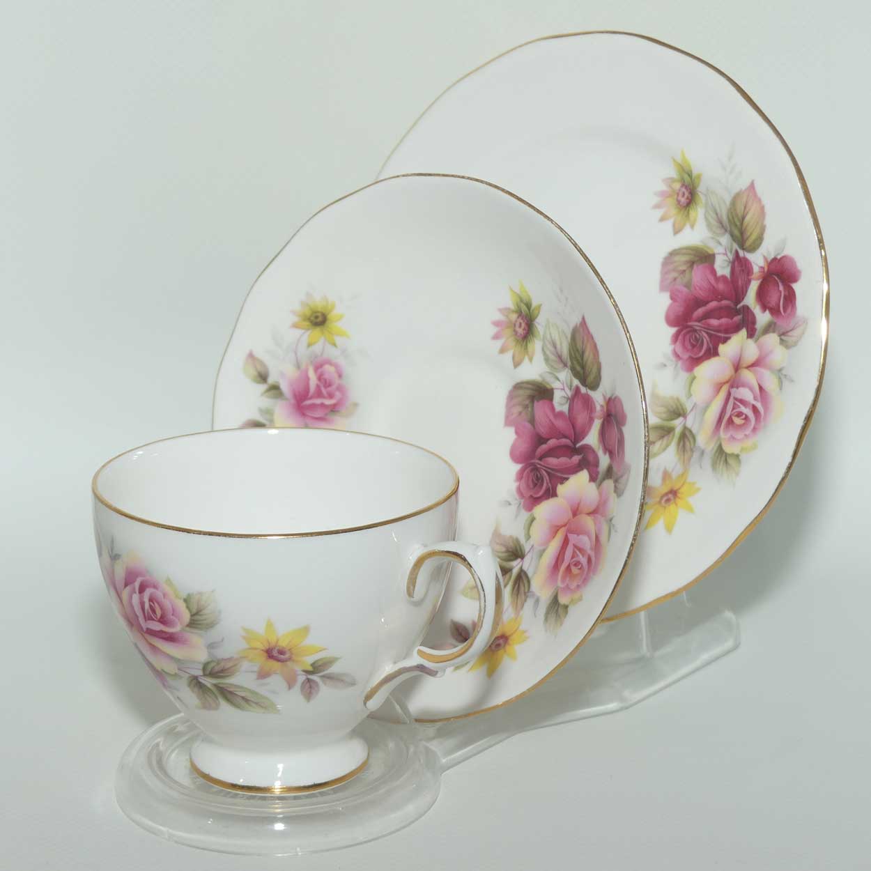 Queen Anne Bone China varied Roses pattern trio