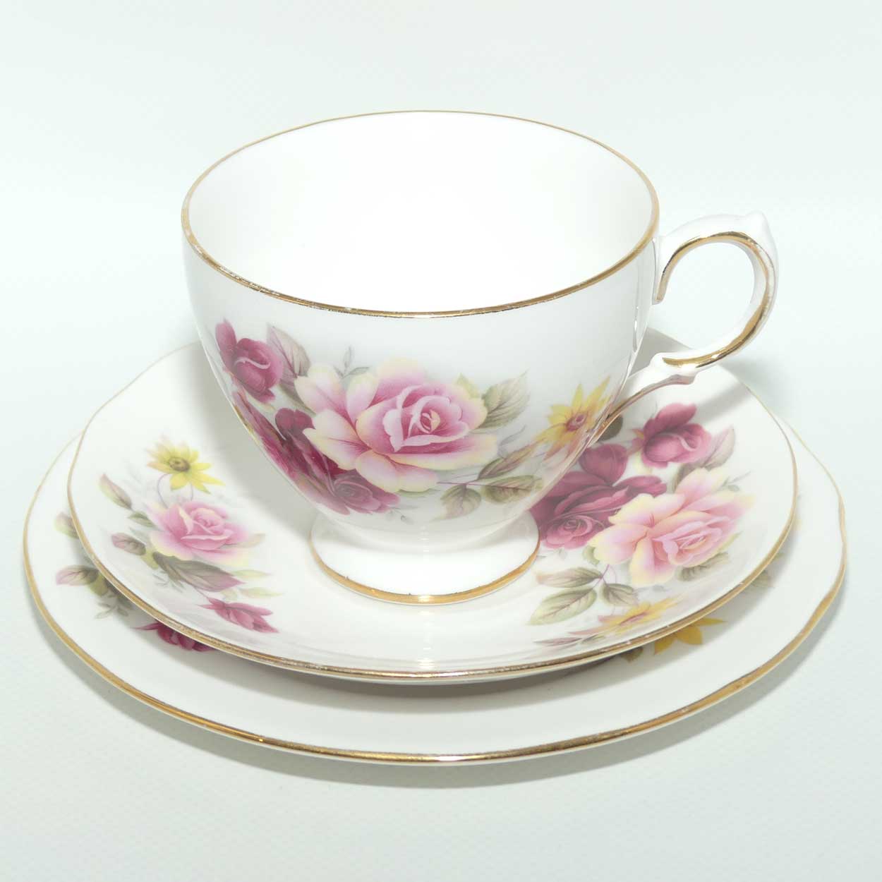 Queen Anne Bone China varied Roses pattern trio