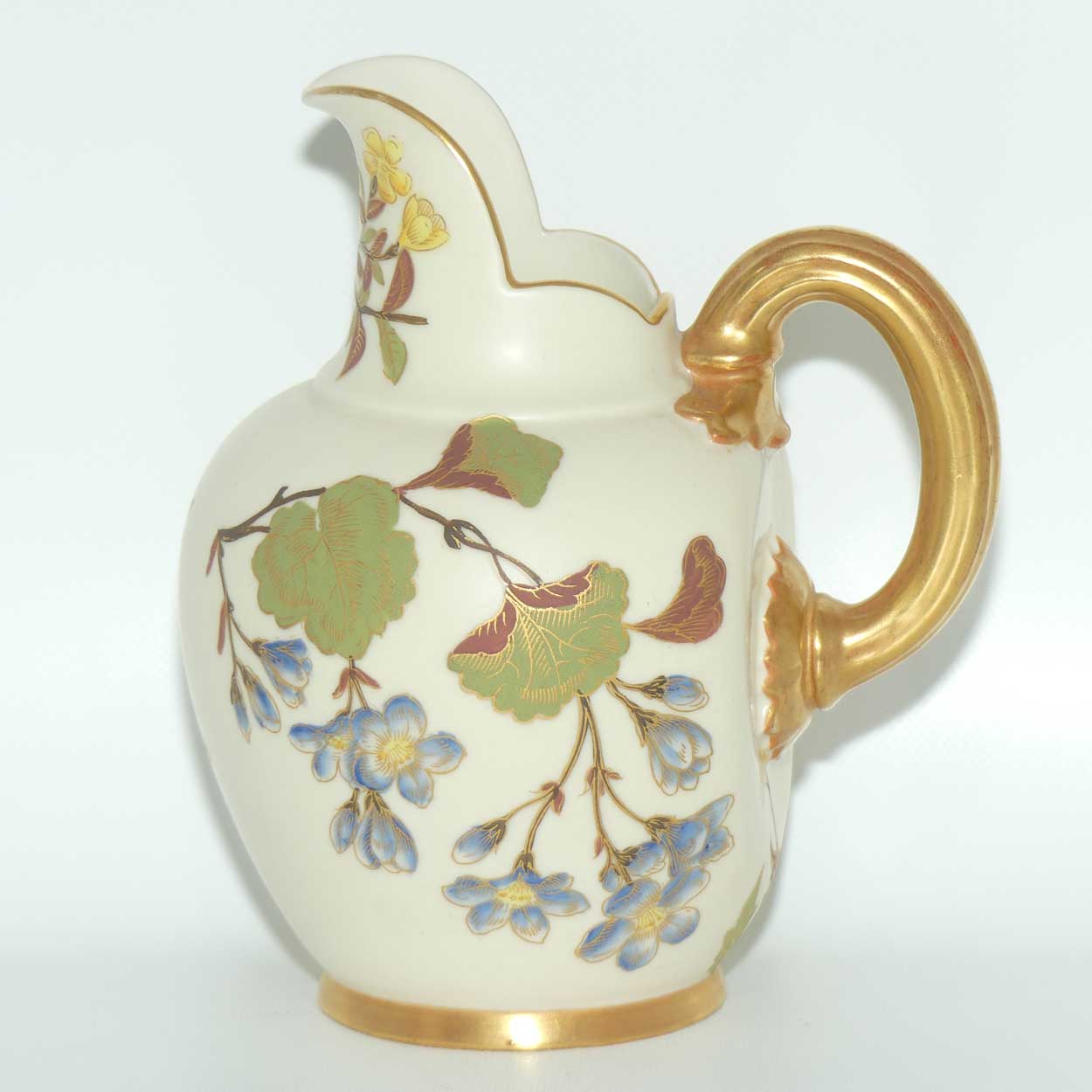 Royal Worcester Blush Ivory hand painted pink and blue floral smaller flatback jug (signed BN)