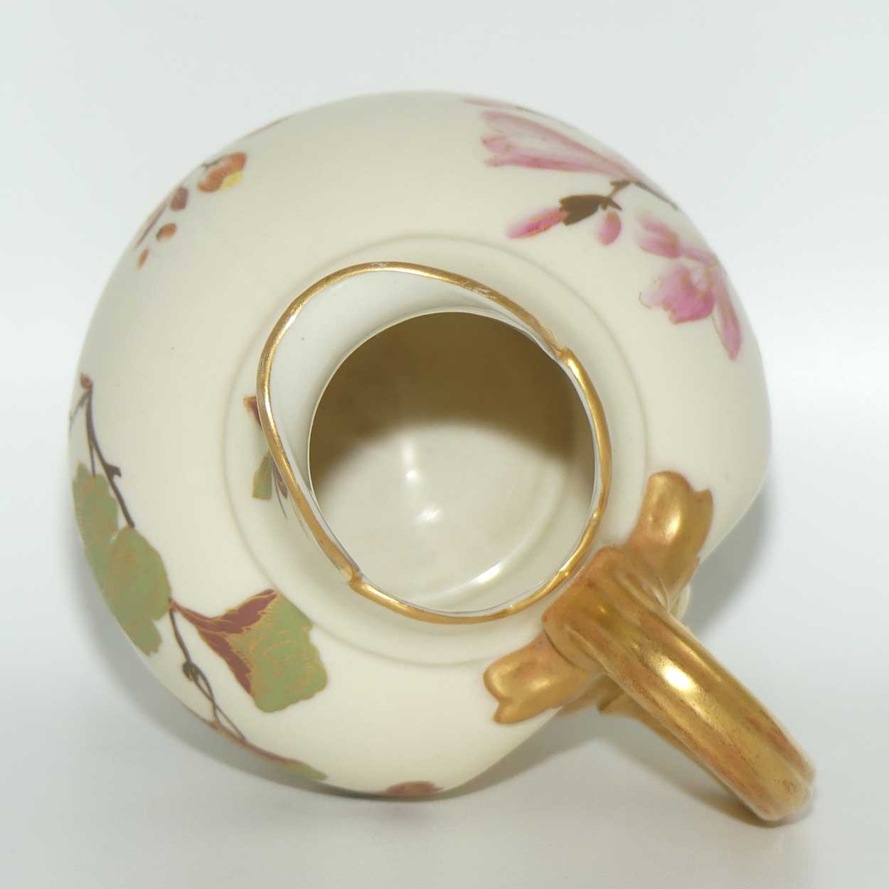 Royal Worcester Blush Ivory hand painted pink and blue floral smaller flatback jug (signed BN)