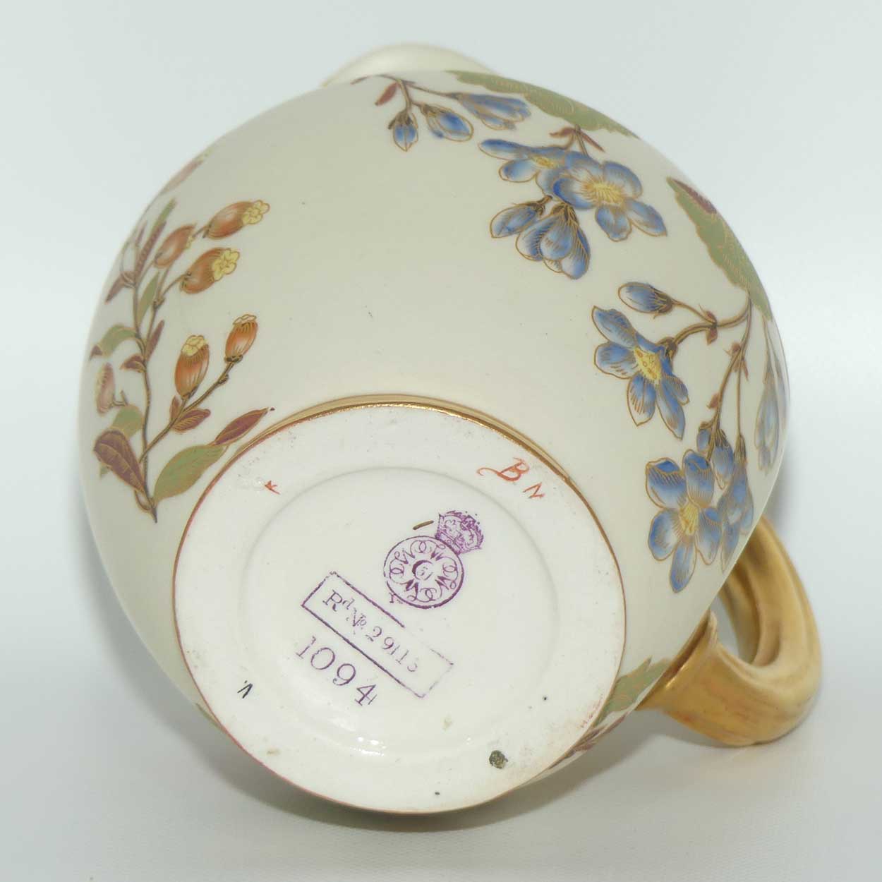 Royal Worcester Blush Ivory hand painted pink and blue floral smaller flatback jug (signed BN)